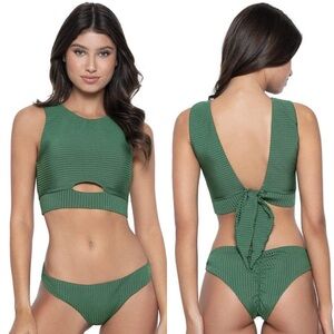 PQ Swim Sporty Swim Top S Emerald Green Keyhole Crop Top Bikini NWT